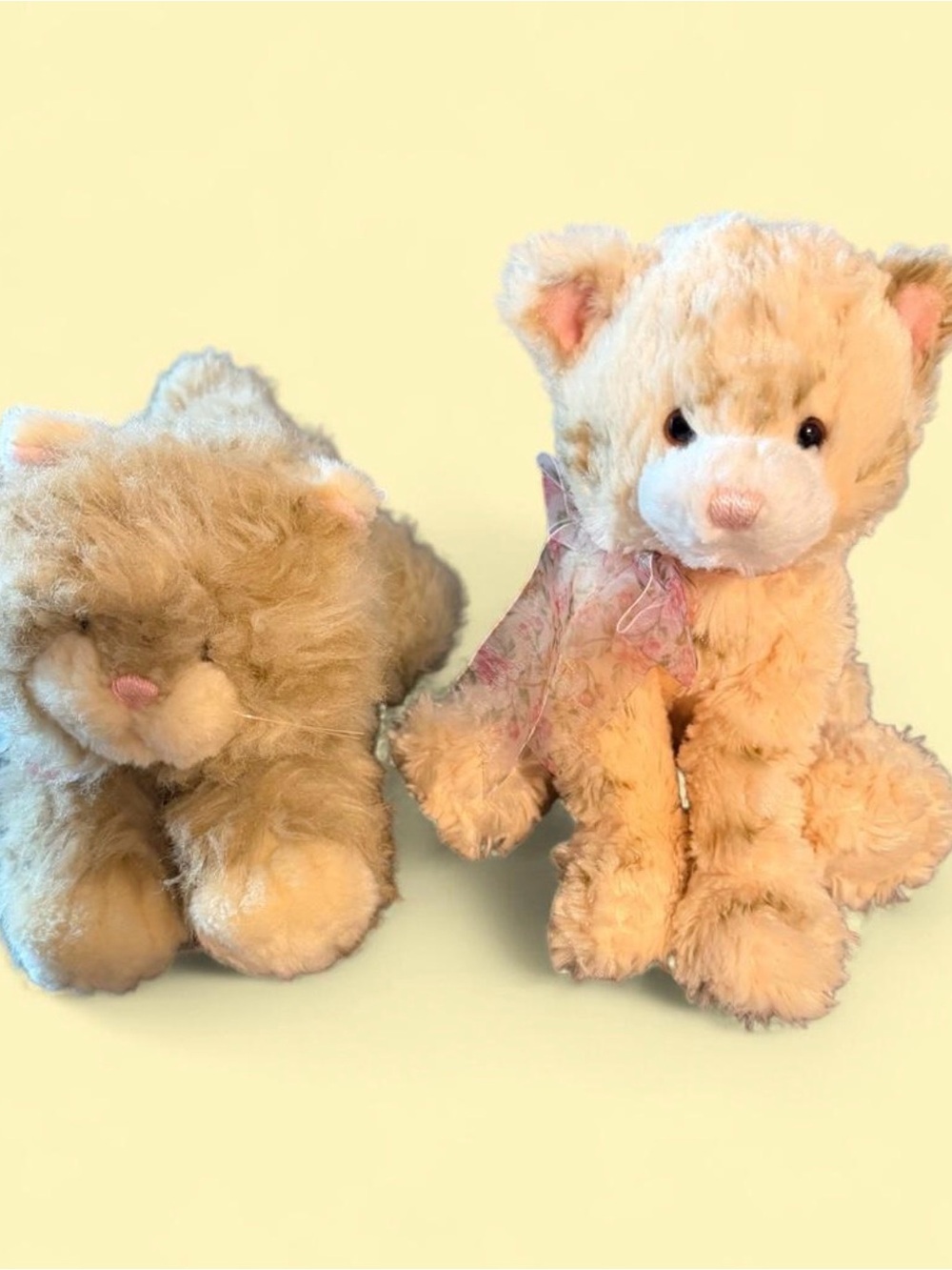 Gund Beige Plush Kitten Pair with Pink Ribbon Accent